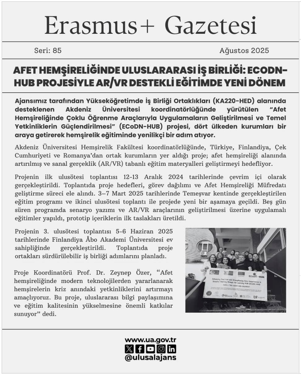 ECoDN-HUB Projesi Erasmus+ Gazetesi’nde Yer Aldı