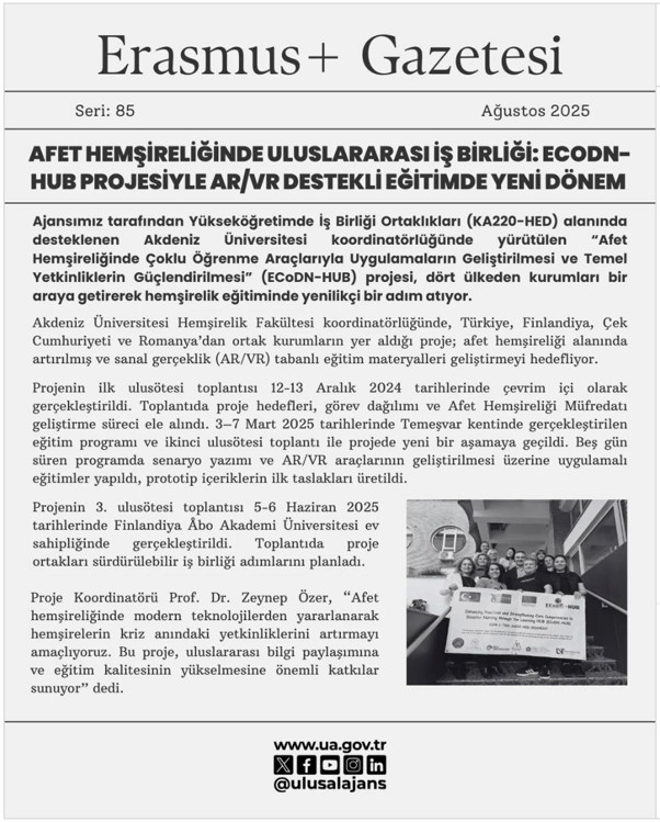 Projektet ECoDN-HUB publicerades i tidningen Erasmus+ Gazetesi